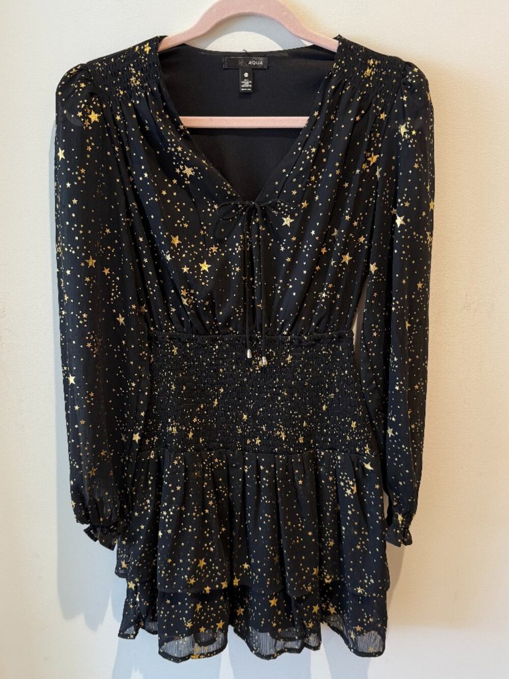 Aqua V-Neck Long Sleeve Smocked Mini Dress size X-Small